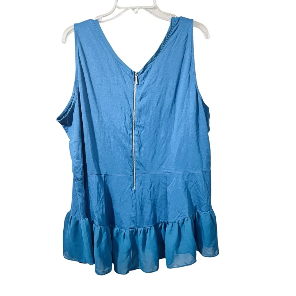 Lane Bryant Women’s Plus Size 26/28 Blue Sleeveless Ruffle Hem Tank Top Blouse